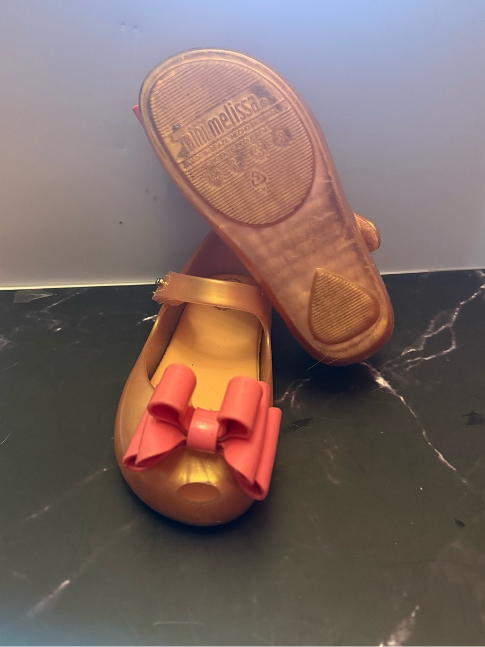 Mini Melissa Jelly Mary Jane with Coral Bow Accent